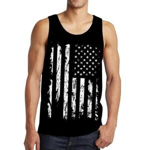 Men's 4th Of July Black White American Flag Patriotic Muscle Shirt Size XXL